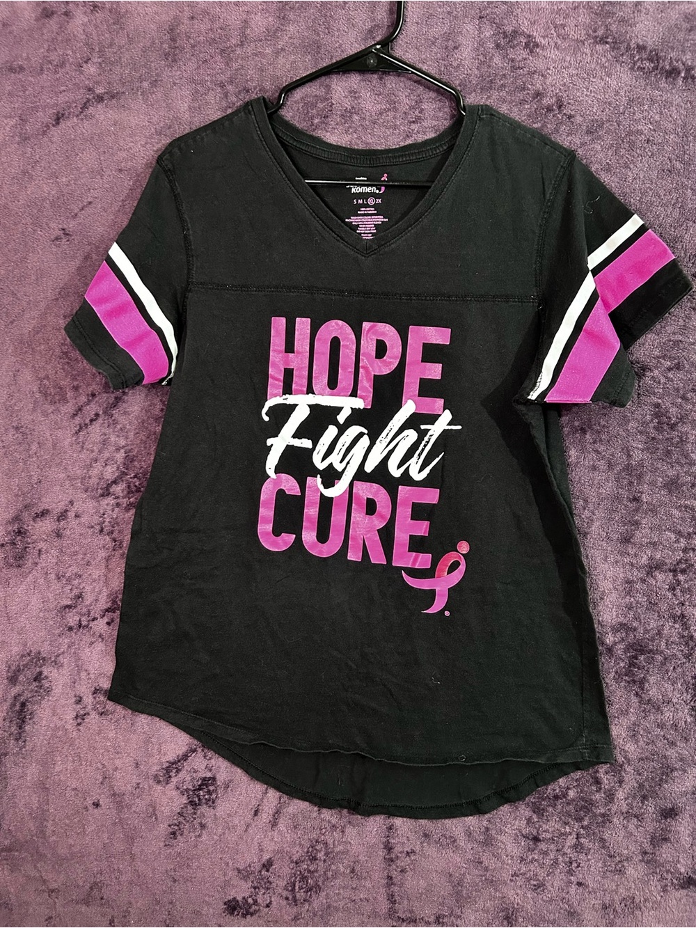 Black & Pink 'Hope Fight Cure' V-Neck Short Sleeve Tee